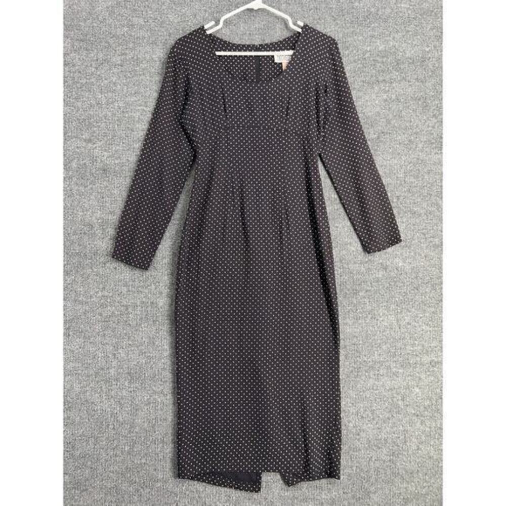Vintage Decked Out Maxi Sheath Dress Womens Sz 3/4 Black Polka Dot 90s USA Made